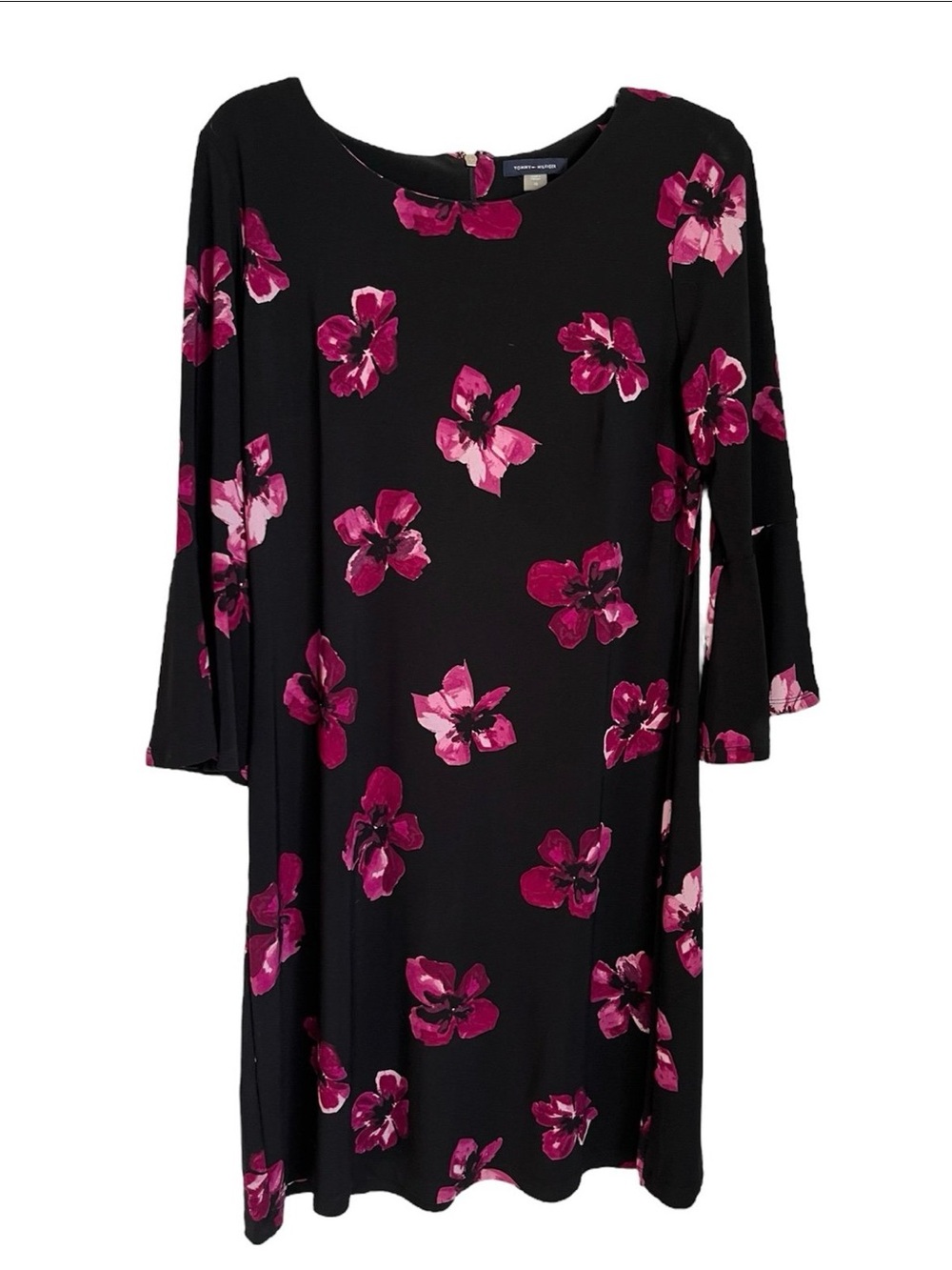 Tommy Hilfiger Black Long-Sleeve Dress with Fuchsia Floral Print